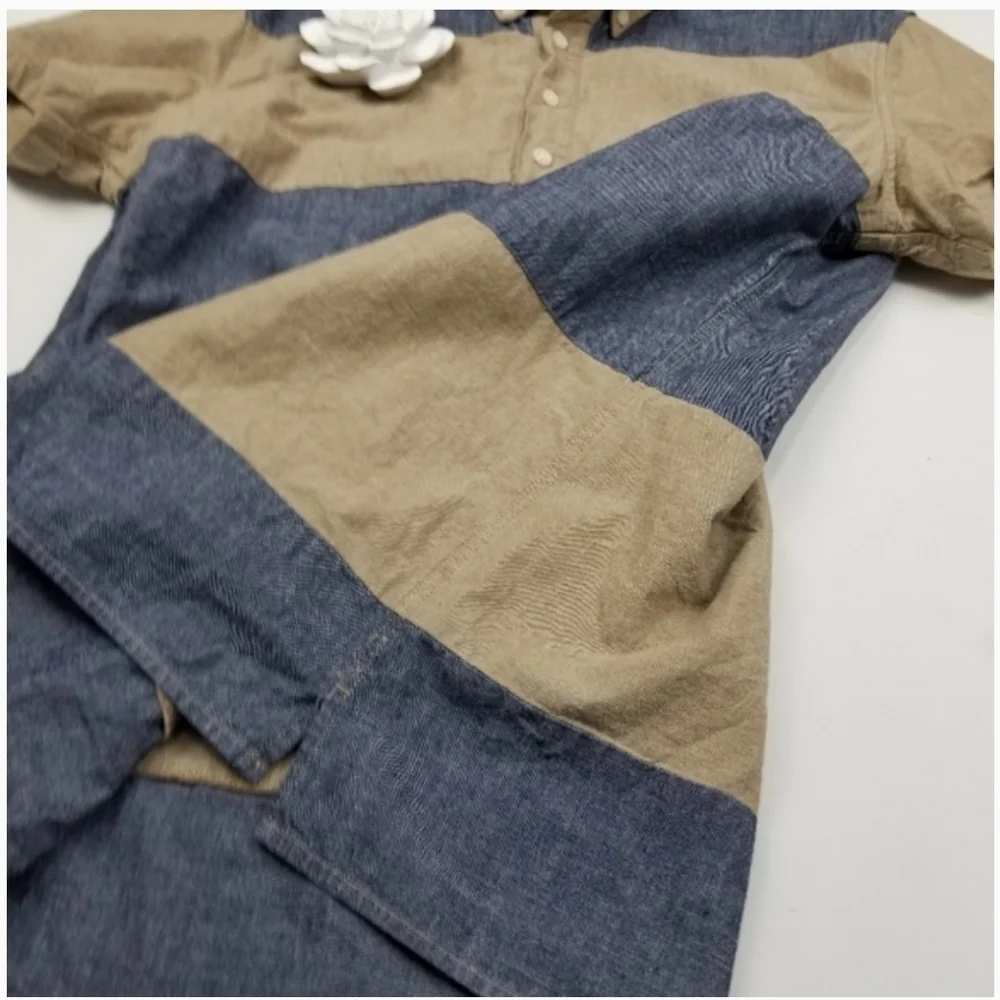 New J. Crew Blue Tan Stripe Polo Men's L